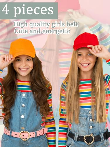 Newcotte 4 Pcs Girls Belt Size Aged 3-12 Kids PU Leather Waist Hollow Heart Design Kids Belts for Dress Pants Jean2