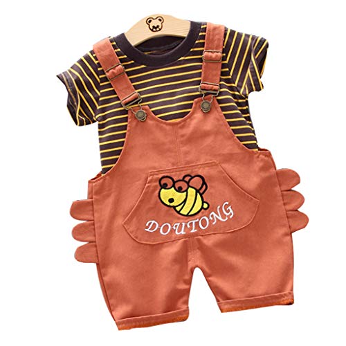 Boys Outfits&Set,Toddler Baby Boy Girl Cartoon T Shirt Tops Suspender Pants 2pcs Clothes Set,Kids Summer Clothes (Orange,2-3 T)