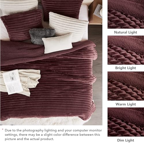 Juego de cama de sherpa Geniospin de microfibra burdeos reina 3 piezas 8