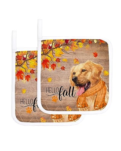 2 Packs Thanksgiving Pot Holders Sets for Kitchen,Oven Pan Plate Bowl Pads Heat Proof Mat with Hanging Loop,Thick Terry Cloth Potholders for Cooking Baking Fall Animal Dog Farmhouse Maple Tree