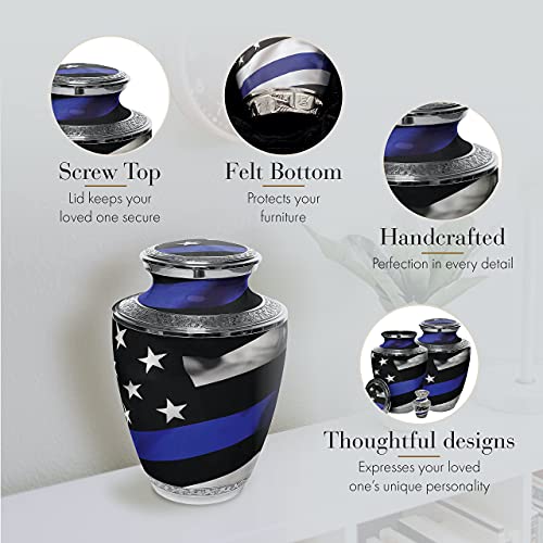 Image of Blue Line Flag Cremation Urns for Human Ashes Adult Man & Urns for Ashes
