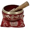 Ajuny Tibetische buddhistische Klangschale mit Stab und Kissen, ideal für Meditationen, 10,2 cm, Rot
