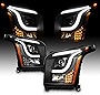 AmeriLite for 2015-2017 GMC Yukon/XL Halogen Type LED Tube Square Projector Black Replacement Headlights Assembly Set - Driver and Passenger Side