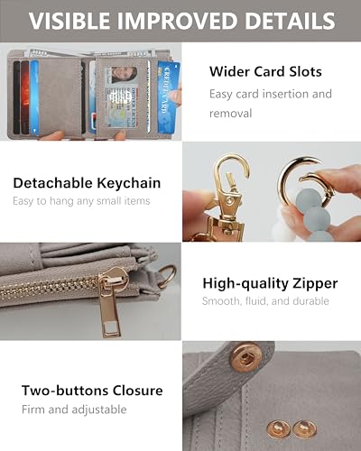 Image of Small Wristlet Wallets for Women Keychain Wristlet Wallet RFID Blocking Key Chain Wallet With Zipper Coin Pocke,2 Id Window(Stone Gray)