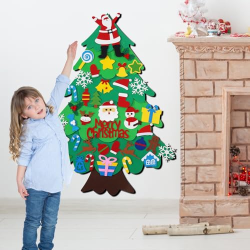 Felt Christmas Tree Set forToddlers and Adult, 3ft Indoor Christmas Decorations with String Lights, 38 pcs Wall Hanging Decorations Felt Craft Kits... - Image 6
