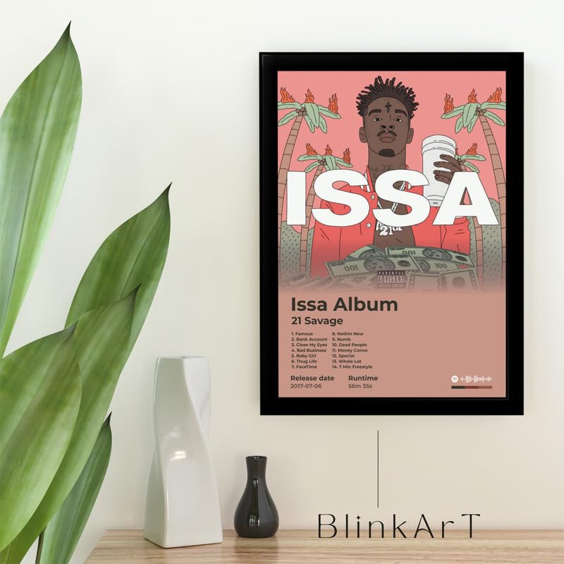 Image of BLINKART 21 Savage - ISSA ALBUM Wall Photo Frames | Wall Art for Bedroom, Living Room, Studio or Office | Album Cover Print with Spotify Song Link QR Code | Gift for Fans - 8x12 In