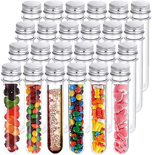 24 PCS Plastic Test Tubes,45ml Clear Test Tube with Caps,140x25mm Test Tube for Candy Storage,Party,Decoration,Beads Display,Lab