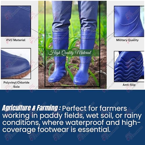 Image of valorous Farmers Thigh Long Height Gumboots for Farmers Safety Natural Pvc & Latex Material | Navy Blue Waterproof Paddy Field & Agriculture Boot | Durable Long Gumboots 85cm