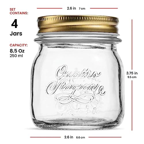 Bormioli Rocco Quattro Stagioni Set Of 4 Clear Airtight Mason Jars, 8.5 Oz. Made From Bpa Free Durable Glass, Made In Italy. #TOP1