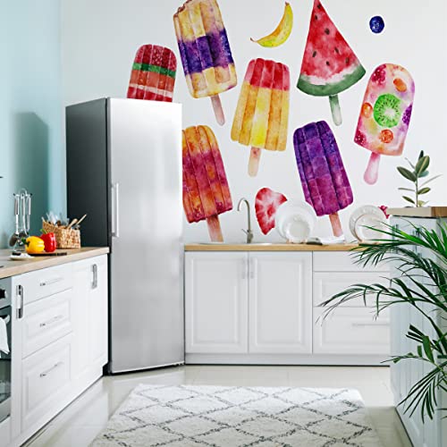 Wallepic Papier peint photo non tissé pour cuisine, bonbons, glace, fruits, exotique, 90 x 60 cm, XXL, fraises, bananes, abstrait, cuisine, salle à manger, restaurant, multicolore abstrait, 90 x 60 cm Cover