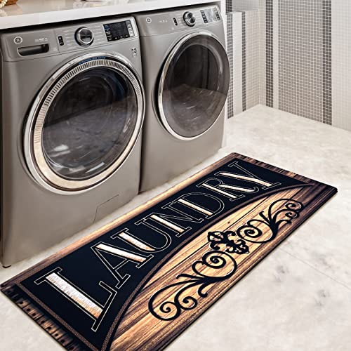 Earthall Laundry Room Rug Runner Brown 20"X48" Non Slip Waterproof Laundry Mats For Laundry Room Decor Washable Floor Laundry Rug For Laundry Room, Mudroom, Kitchen, Washroom #TOP8