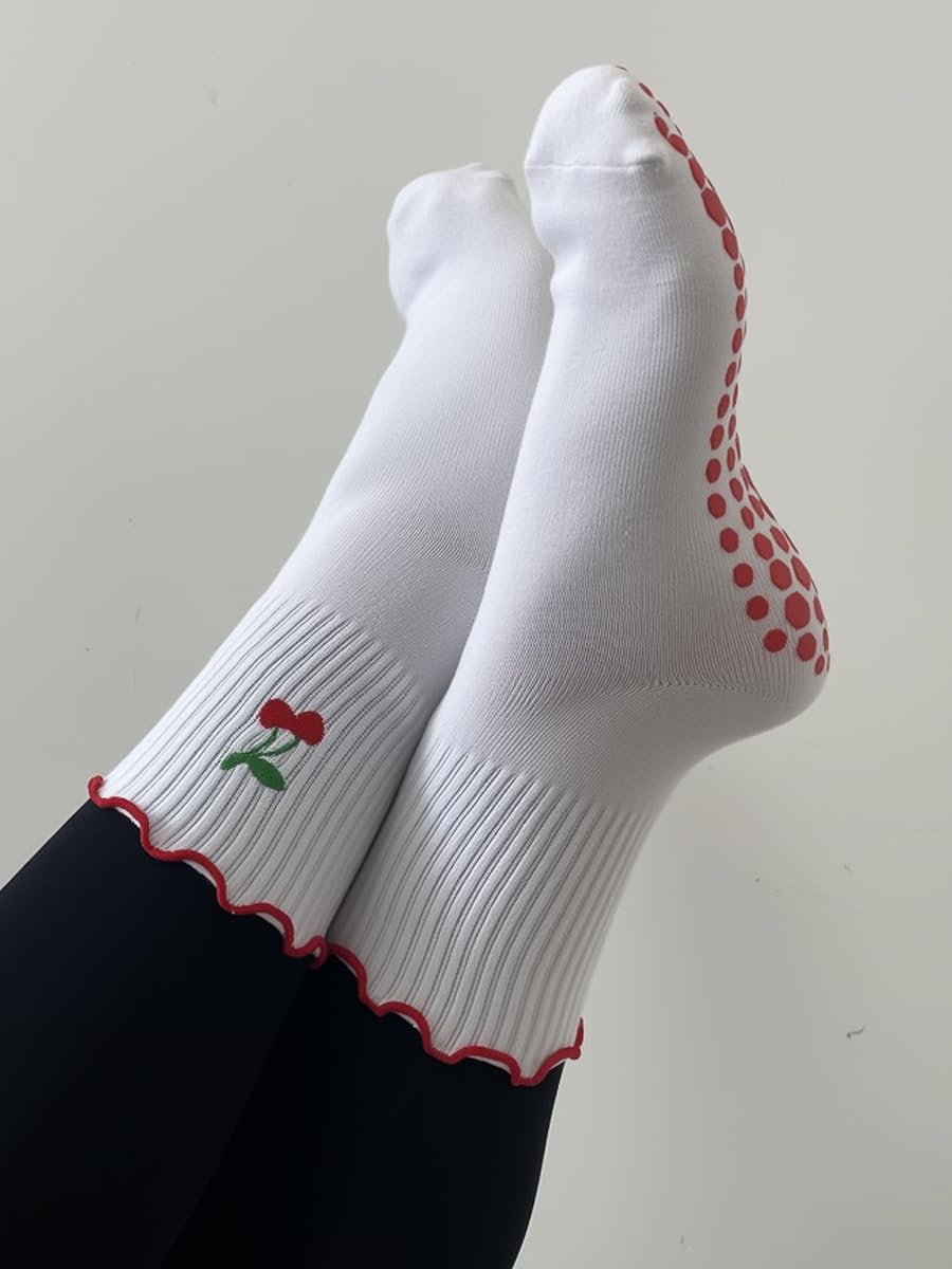 Lindos calcetines de pilates para mujer, calcetines de yoga con volantes, antideslizantes, calcetines antideslizantes para entrenamiento de barra