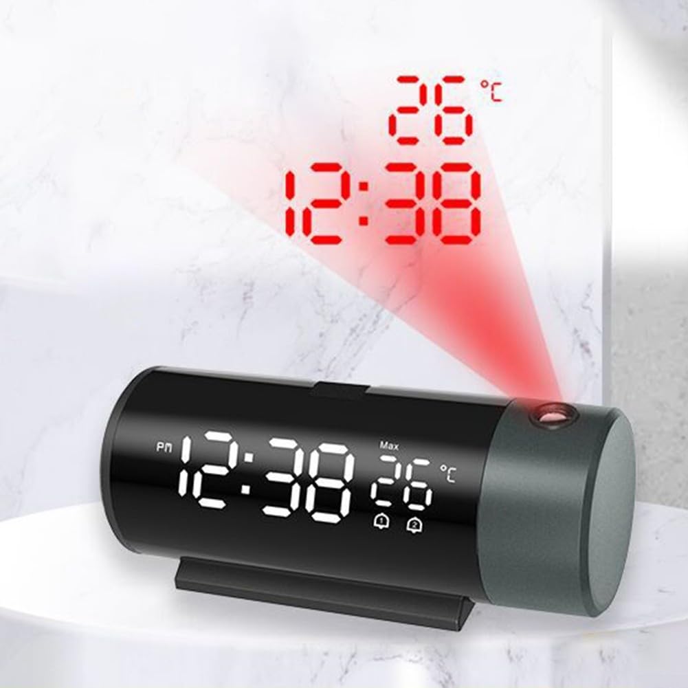 Orologio a proiezione per camera da letto, orologio digitale con proiettore a 180° sul soffitto con dimmer a 4 livelli, sveglia con data, temperatura, luce notturna, orologio elettronico ricaricabile