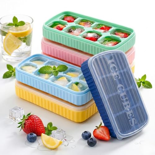 Image of Pack of 3 Silicon ICE Cube Tray with LID, 24 Big Size Cavity, Flexible, Easy Release Ice Maker Dishwasher Safe Durable & Reusable Ice Maker Mold for All Types of Drinks & Water Multicolour 3 PCS