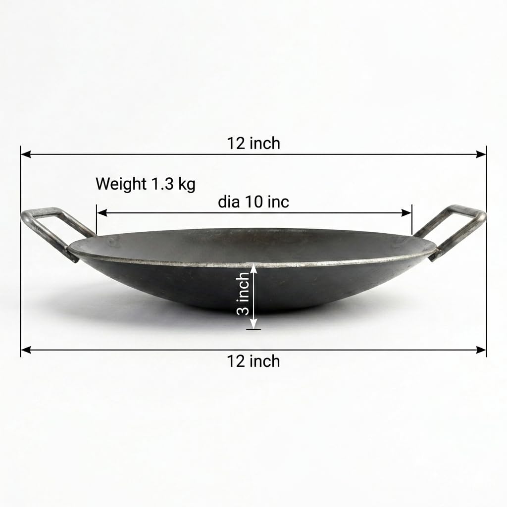 Nakshathra Pure Iron Appam Pan, Traditional Appa Chatti, Gas Stove Compatible, Heavy Duty Non-Toxic Cookware for Appam, Omelette & Pancake - Black (10 Inch or 25 Cm)