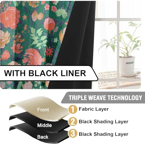 Image of Cloth Fusion Printed 100% Blackout Door Curtains 7 Feet Long Set of 2, Room Darkening Parda with Stainless Steel Grommets for Home Decor (7x4.5 Feet, Green Roses)