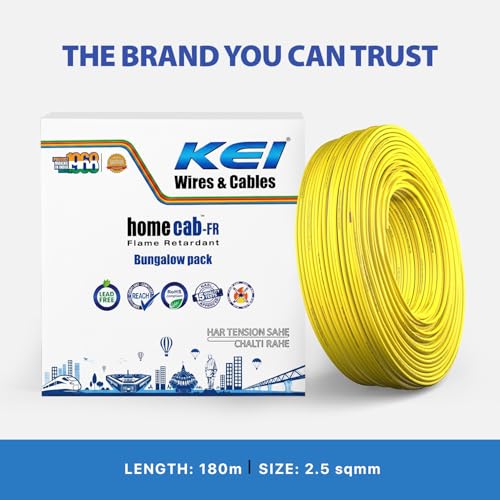 Image of KEI WIRES & CABLES Homecab 2.5 sqmm 1 Core 99.97% Pure Copper Conductor Flame Retardant House Wire PVC Insulated Cable for Domestic & Industrial Electrical Wiring (Yellow, 180 Meters)