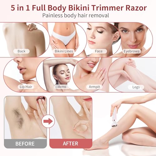 Image of Electric Razors Shaver for Women - 5 in 1 Womens Electric Razor Bikini Trimmer for Women and Wet /Dry and Rechargeable Lady Shaver Razors for Nose Hair Face Eyebrow Arms Legs Armpit Pubic Area