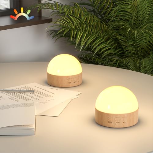 Image of Kintion Night Light, Dimmable 8 Color Portable LED Night Light, 1800mAh Rechargeable Nursery Light Lamp, Soft Eye Caring Warm White, White, Red, Blue, Green Color Lighting for Sleep Aid (Brown, 2pcs)