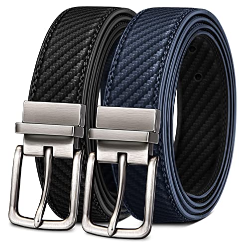 BULLIANT Cinturón Hombre, Cinturón Reversible de Cuero 31mm,Un Revés para 2 Colores,Tamaño Ajuste,Negro/Azul Violáceo3055,160cm/56-58" Cintura ajuste