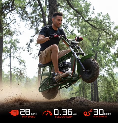 Image of FRP GMB100 Performance 99CC 4-Stroke Mini Dirt Bike - Upgraded Hydraulic Brakes & Front Suspension Fork, 28MPH Off-Road Mini Bike with LED Headlight, Anti-Slip Seat, Supports 220LBS, Green
