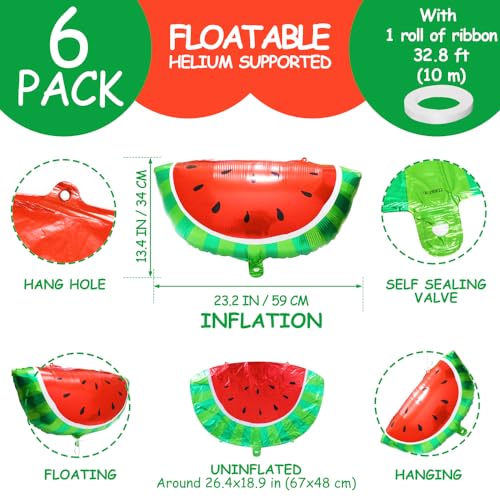 Image of Tropical Summer Party Cartoon Fruit Watermelon Balloon, Jumbo Watermelon Slice Mylar Balloons For Birthday Baby Shower Wedding Carnival Festival Hawaiian Beach Party Decorations Supplies