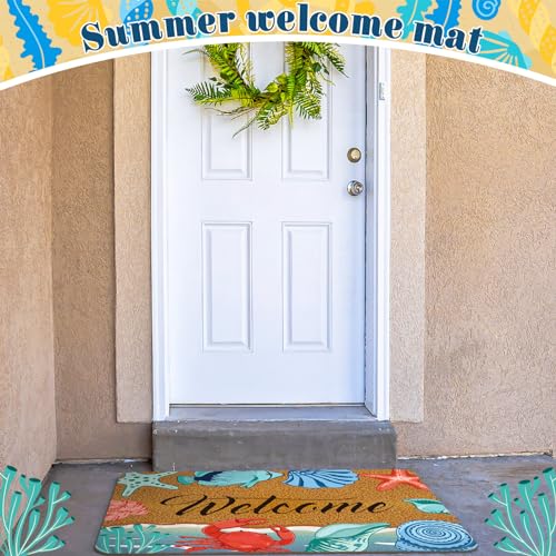 Moucuny 2 Pcs Summer Beach Coir Door Mat Holiday Coastal Doormat 15.75 x 23.62 Inches Non Slip Entrance Coir Rugs for Farmhouse Home Kitchen Front Outdoor Indoor Summer Welcome Beach Rugs - Image 6