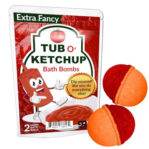 Tub O Ketchup Bath Bombs - Funny Ketchup Colored Bath Balls for Men - XL Black Cherry Bath Fizzers, Handcrafted, Made in America, 2 Count