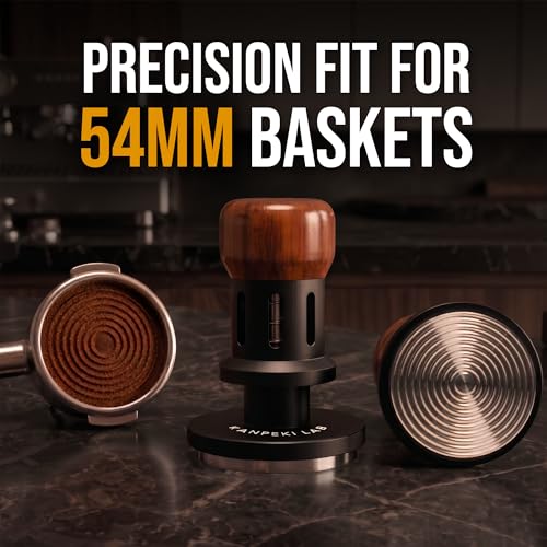 Image of 54mm Espresso Tamper for Breville & Sage Machines | Calibrated Self-Leveling, Click at 32lb, True 53.3mm Fit | Spring-Loaded, Walnut Handle, 304SS Ripple Base, Adjustable Pressure | Kanpeki Lab