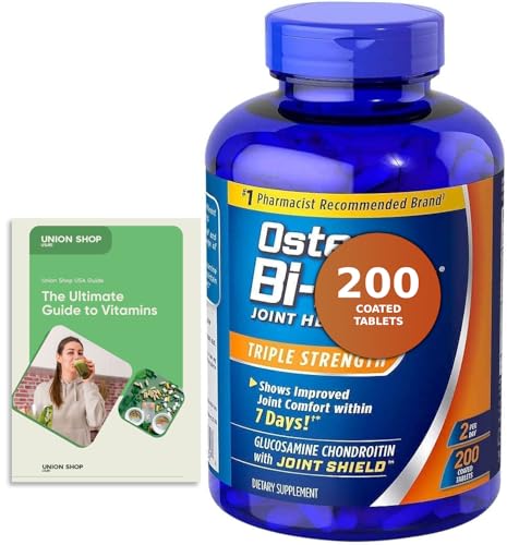 UNION SHOP USA Glucosamine Chondroitin Bi Flex Tripple Strength Supplement, 3 Month Supply, 200 Count + Exclusive Vitamin Guide