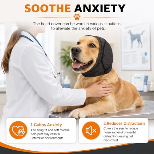 Dog Earmuffs for Sound,Self-Adaptive Fit Dog Calming Hood,Quick-Dry Fabric and Soundproof Cotton,No Shake Ear Cover Snoods for Thunder,Dog Bath Ear Covers for Grooming,Swimming (Gray, S) - 5