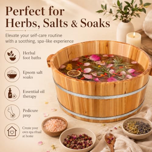 DEARMAMY Wooden Foot Bath Basin - Thickened Spa Pedicure Soaking Bucket for Feet Washing, Home Use, Herbal Soaks (Light Brown, 13.76x11.79x6.29 inches) - Portable Foot Wash Bucket by DEARMAMY - Used condition - Image 3