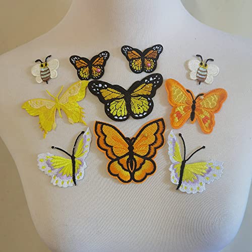 10 Piece Butterfly Embroidery Applique Patch Iron on Cotton Applique Butterfly Patch(Yellow, Style A)