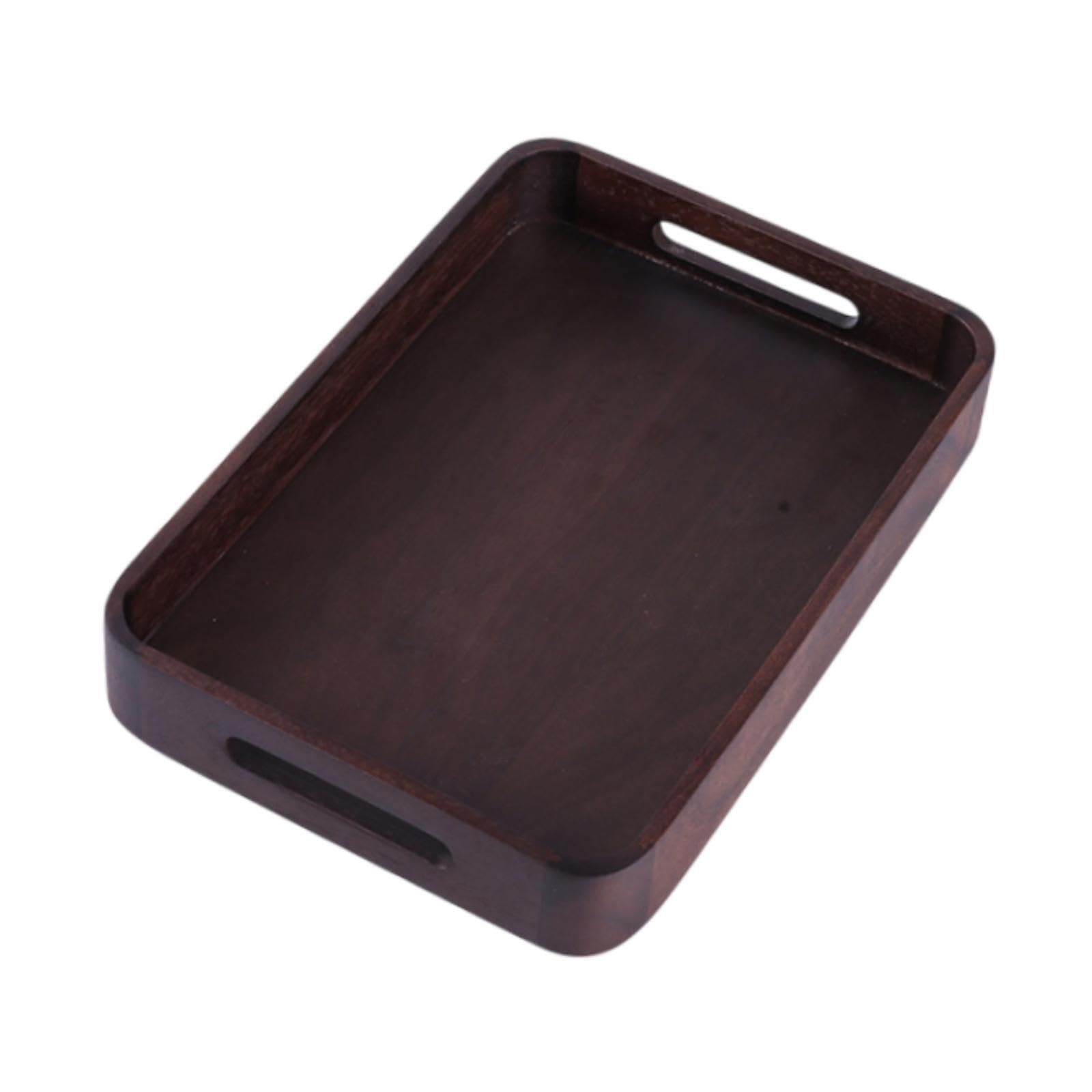 Elegante bandeja de Para madera de nogal con asas recortadas. Bandejas decorativas. Bandeja rústica rectangular para accesorios de de centro, Marrón oscuro, S