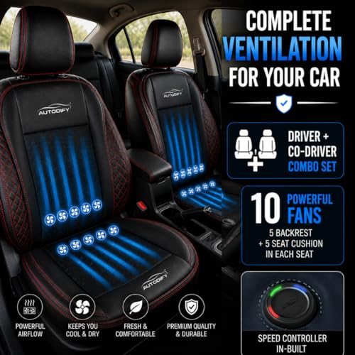 Image of Car Ventilated Cooling Seat Cushion Cover (Black, Pack of 2 Ventilated Cooling Seat)