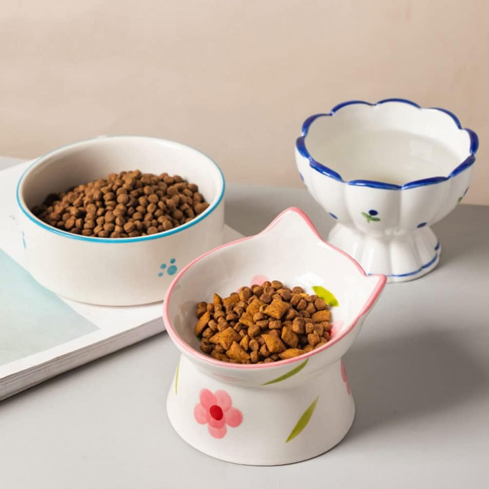 Zerodeko Ceramic Elevated Cat Bowl with Tilted Design 4.5 Inch Raised Pet Feeding Dish for Comfortable Neck Positioning Non-Slip Base Suitable for Small Cats and Dogs