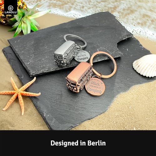 LANOLU Schlüsselanhänger Camping Glück, Wohnwagen Geschenk, Wohnmobil Geschenk für das Camping und für Camper, 3D Anhänger- Wohnwagen Zubehör aus Metall