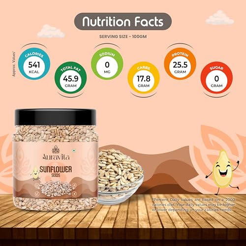 Image of Auravita Premium Sunflower Seeds 100GM | Rich in Protein, Fiber & Healthy Fats | Raw Seeds for Eating | High in Protein, Fiber & Magnesium Jar Pack