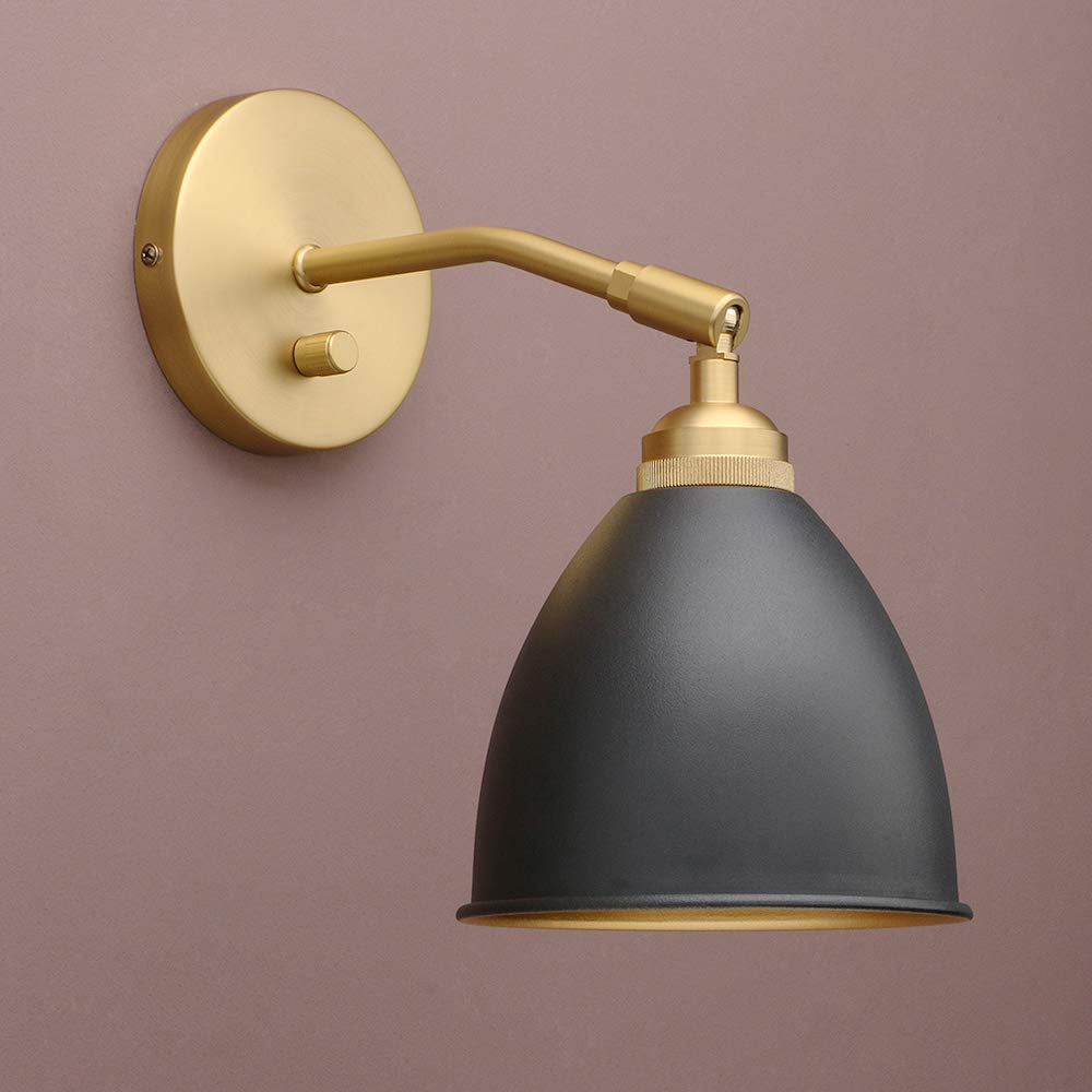 Yosoan Vintage Wall Sconce Bookcase Lighting, 1-Light Dimmable Switch Industrial Mount Metal Fixture Lighting Lamp with 6.1" Oval Black Metal Shade in-Build Gold and 4.7" Antique Canopy Lamp Fixture