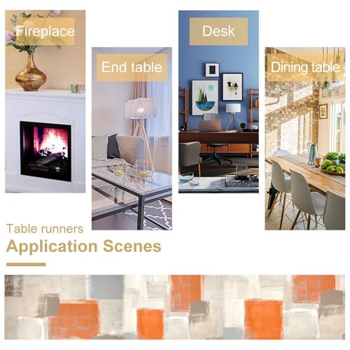 Jilangca PLACEMAT-7-SET-2024-08-01 Farmhouse Table Runner And Placemats Set Of 6 Washable Heat Resistant Table Mats Beige Orange Placemat Linen Modern Abstract Painting Art Cloth Place Mats For Kitchen Party Dining Table Decor,13 Inchx72 Inch thumb #6