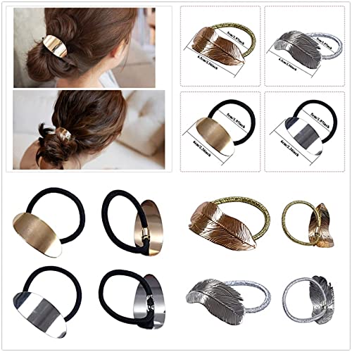 Xhbts 12 Pack Metal Leaf Hair Band Rope Elastic Hair Ties Hair Cuff Wrap Ponytail Holder -2 Styles Gold And Silver #TOP1