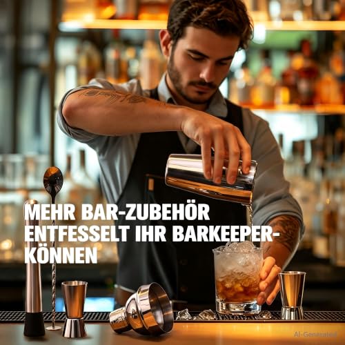 KINGROW Cocktail Shaker Set, 29‑teiliges mit dreh Ständer, 750ml Silber – Ansicht 4