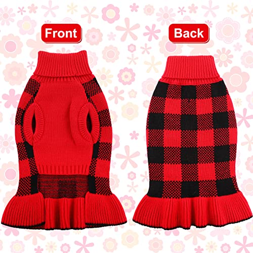 Lelepet Dog Sweater Dress Turtleneck Pullover Knitwear Warm Girl Dogs Dress Small Dog Sweaters For Girls Fall Winter Classic Plaid Dog Christmas Sweater For Small Medium Female Dogs Puppy, Red, Xs #TOP1