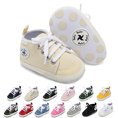 Image of Baby Girls Boys Shoes Soft Anti-Slip Sole Newborn First Walkers Star High Top Canvas Denim Unisex Infant Sneaker