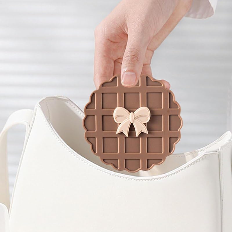 Image of Pocket Makeup Mirror | Small Compact Face Mirror for Makeup | Cute Waffle Design Portable Pocket Size Mirror for Purse & Travel (Brown)