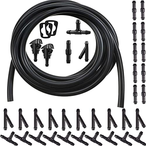 VISSQH 3m Durite de Tuyau de Lave-glace Kit,Tuyau Essuie Glace tuyau de pare-brise buse avec 30 Pcs Raccord de TuyauConnectez la pompe à eau et les buses de la voiture Cover