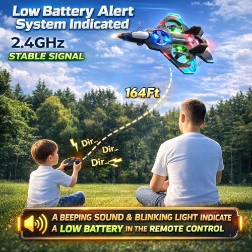Image of Royaldelas RC Fighter Jet Remote Control Airplane for Kids & Adults 2.4GHz RC Plane Drone Toy with LED Lights 360 Flip, Stunt Roll, Easy to Fly Glider Plane Flying Aeroplane Toy Gift for Boys Girls