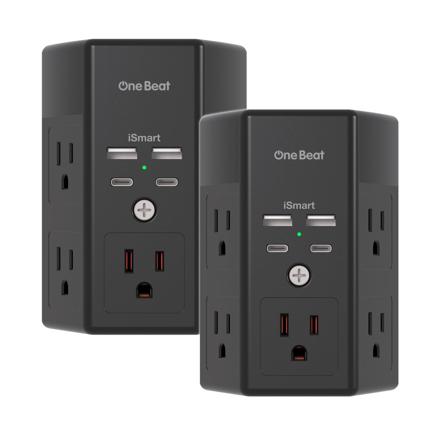 2 Pack Multi Plug Outlet, Surge Protector, 5 Outlet Extender with 4 USB Charging Ports (2 USB C), USB Wall Charger, 3-Sided 1800J Power Strip Outlets