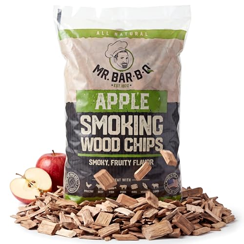 Mr. Bar-B-Q Apple Wood Smoker Chips Wood Chips for Smokers Alternative for Charcoal Briquettes Can be Use on Gas Charcoal Grills 100% Natural Apple Flavor for Grilling BBQ Camping (1.8 Lb Bag)