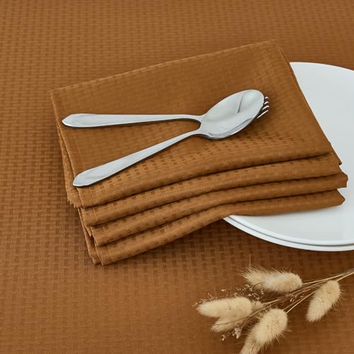 Image of maxmill Fall Cloth Napkins 20 x 20 Inch Weaved Texture Design Soft Comfortable Luxury Serviette for Harvest Thanksgiving Family Dinners Weddings Parties and Banquets Set of 4 Pieces, Amber
